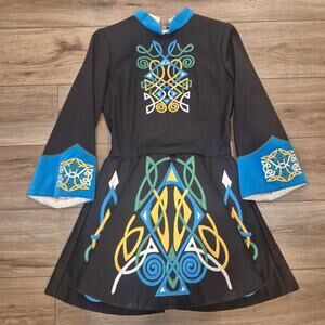 Irish Dance Solo Dress Girls 14C Celtic Embroidered Black Teal Feis Costume